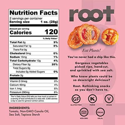 Root Foods Tomato Chips, Natural Veggie Snack, Non-GMO Vegetable Crisps, Good for Adults, Kids, Vegan, Gluten Free, Halal 6 pack