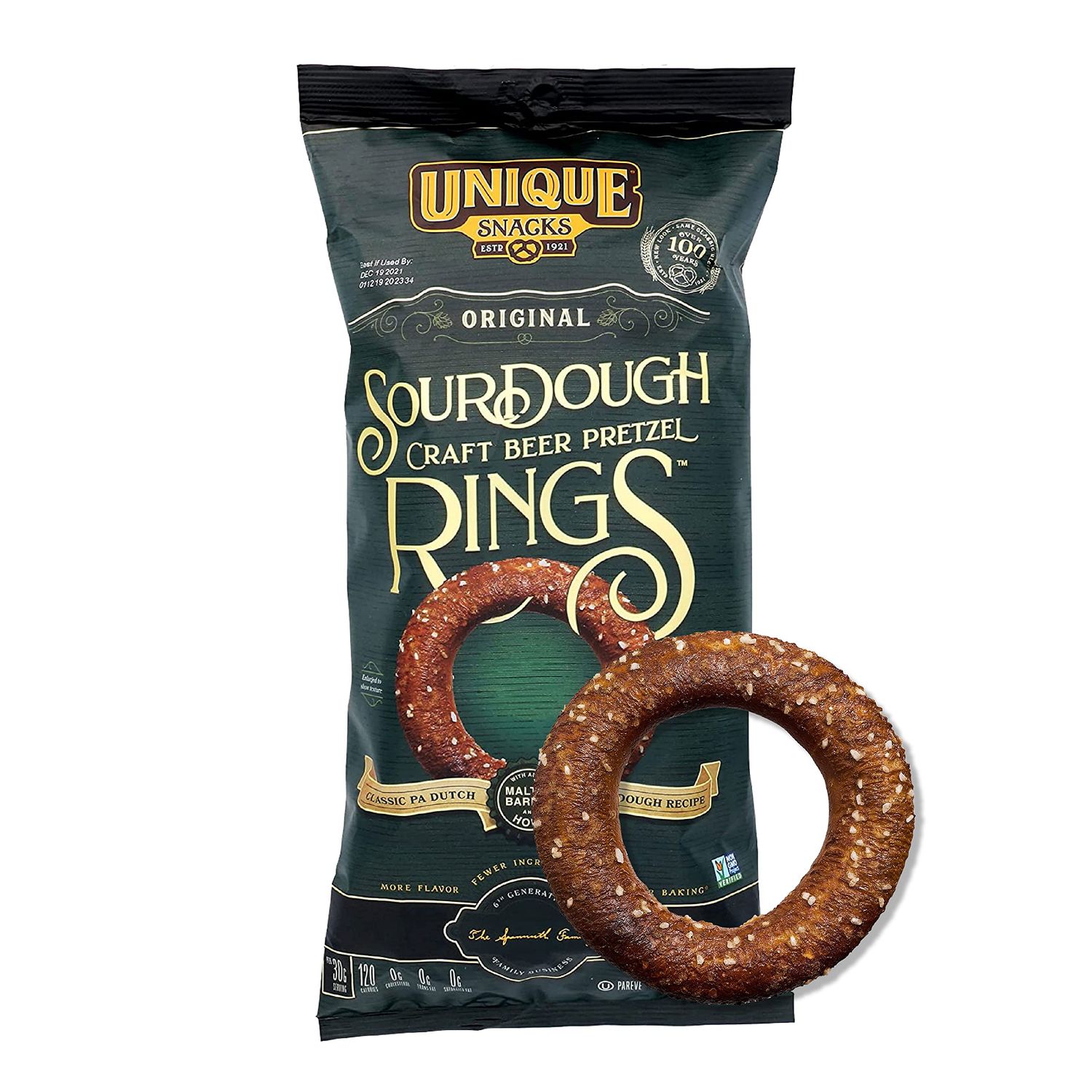 Unique Snacks Sourdough Craft Beer Pretzel Rings, Delicious Homestyle Baked Snack Bag, Vegan, OU Kosher, and Non-GMO Food, No Artificial Flavor, 11 Oz. Bag, Pack of 6
