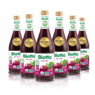 Biotta Organic Beet Juice - 100% Natural Beetroot Superfood - Helps Support Blood Pressure, Brain, Stamina &amp; Energy - Natural Nitric Oxide &amp; Potassium Booster - Gluten Free (16.9 Fl Oz, Pk of 6)