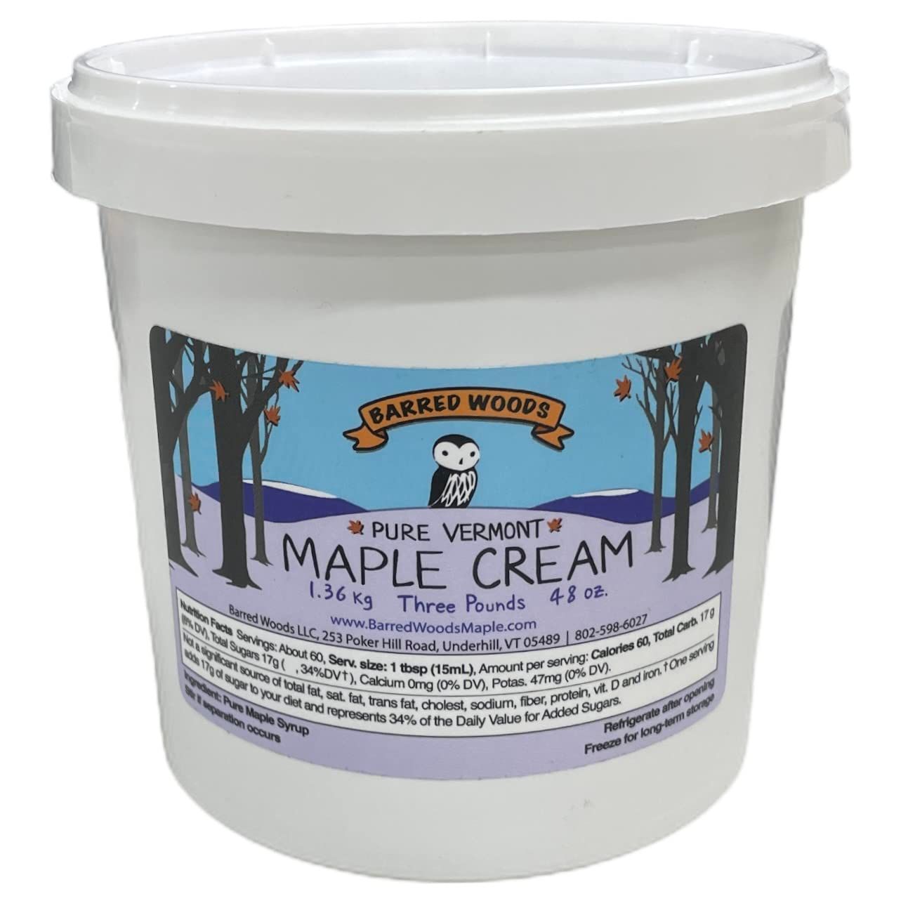 Barred Woods Maple - 3 Pound Jar of Vermont Maple Cream - Delicious Maple Butter