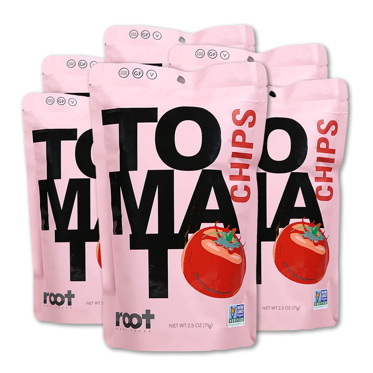 Root Foods Tomato Chips, Natural Veggie Snack, Non-GMO Vegetable Crisps, Good for Adults, Kids, Vegan, Gluten Free, Halal 6 pack