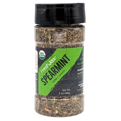 FreshJax Organic Spearmint Leaf (2.0 oz Large BPA-Free Bottle) Non GMO, Gluten Free, Keto, Paleo, No Preservatives Dried Mint for Cooking | Spearmint Tea Loose Leaf | Handcrafted in Jacksonville