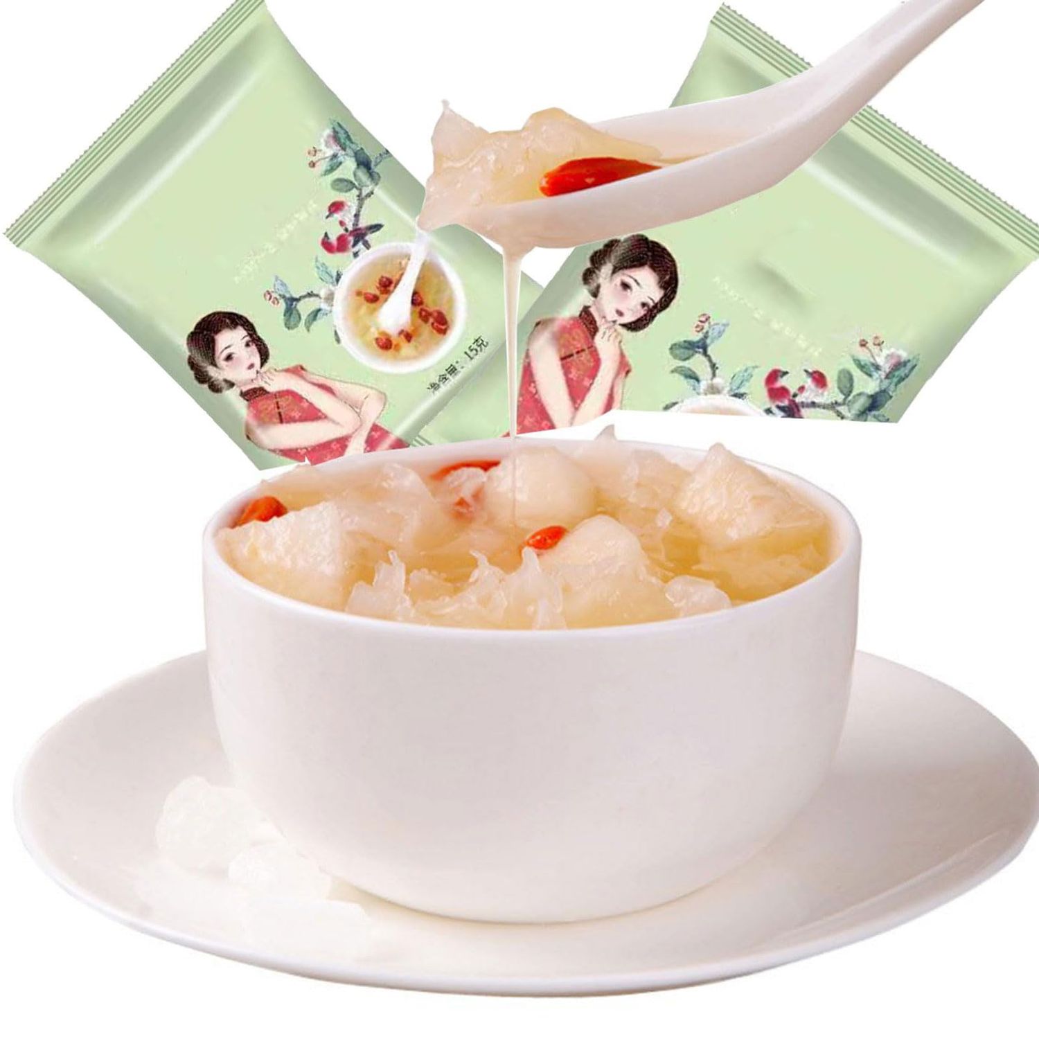 Snow pear medlar Snow fungus soup 5.29 oz/150g (15g * 10 bags/bag) white fungus Starch Soup Powder Freeze dried Tremella soup, instant breakfast Congee, Chinese Dessert breakfast drink