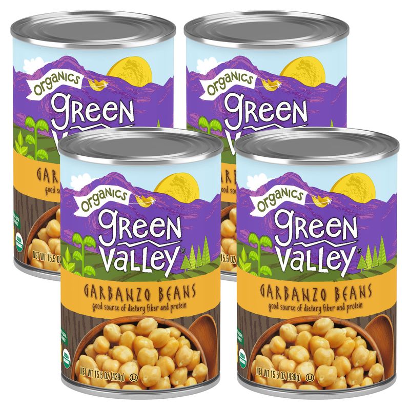 Green Valley Organics Garbanzo Beans | Certified Organic | Delicious Mildy Nutty &amp; Savory Flavor | Creamy Color | Good Source of Dietary Fiber &amp; Protein | 15.5 oz can (Pack of 4)