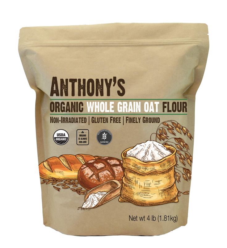 Anthony&#39;s Organic Whole Grain Oat Flour, 4 lb, Gluten Free, Non GMO, Non Irradiated, Finely Ground, Vegan