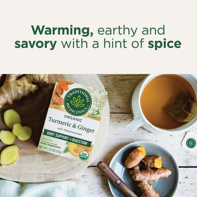 Traditional Medicinals Tea Organic Turmeric wMeadowsweet  Ginger Supports a Healthy Response to Inflammation 16 Tea Bags