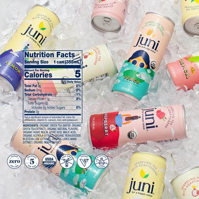 Juni Sparkling Tea with Adaptogens, Zero Sugar, 5 Calories, Organic, Iced Tea, Natural Caffeine from Green Tea, Vegan, Adaptogen Drink, 12 Fl Oz Cans, Variety Pack (12-Pack)