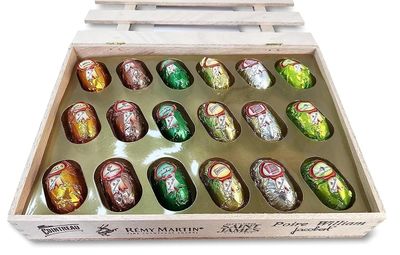 Andy Anand European liqueur Flavored Dark Chocolate Bottles, Assortment Of Premium Selection, Filled with Top-Shelf liquor, Packed in a Wooden Gift Box - 18 Count