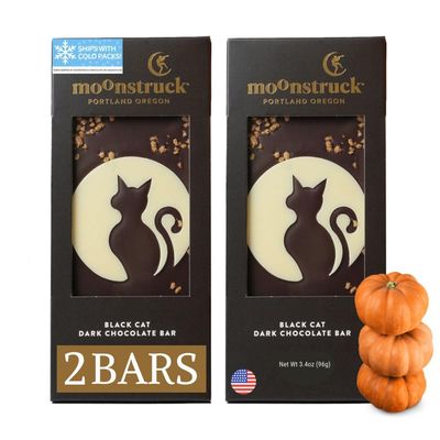 Moonstruck Chocolate Halloween Candy Black Cat Dark Chocolate Bar, Pack of 2, Perfect Candy Bar for Halloween