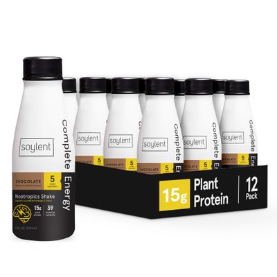 Soylent Complete Energy, 15g complete protein, 15 brain boosting nutrients, 100mg caffiene + l-theanine, 15% vitamins and minerals, 11 Oz (12 Pack)