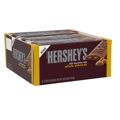 HERSHEY&#39;S Milk Chocolate with Whole Almonds Candy Bars, 2.6 oz (18 Count)