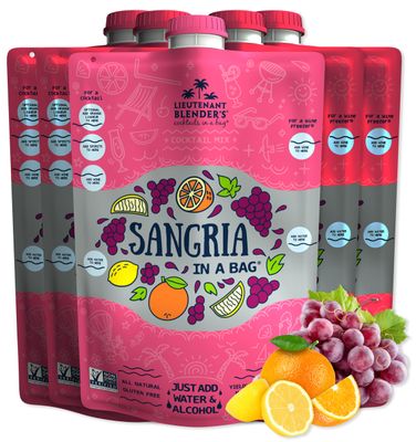 Lt. Blender&#39;s Sangria in a Bag - Wine Slushie Mixes - Each Bag Makes 1/2 Gallon of Frozen Red Sangria Mix - Non-GMO Wine Freezer Mix - Make with Wine, Liquor or as a Mocktail - (Pack of 5)