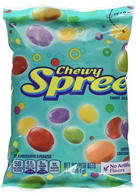 Wonka Chewy Spree Fruit Flavored Candy, No Artificial Flavors, 7 oz Reclosable Pouch (Pack of 3)