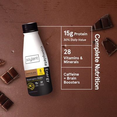 Soylent Complete Energy, 15g complete protein, 15 brain boosting nutrients, 100mg caffiene + l-theanine, 15% vitamins and minerals, 11 Oz (12 Pack)