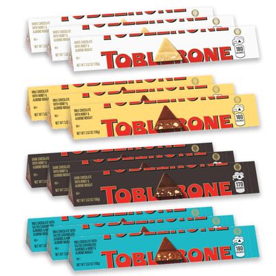 Toblerone Chocolate Variety Pack (Milk Chocolate, Dark Chocolate, White Chocolate, &amp; Milk Chocolate with Salted Caramelized Almonds), 12 - 3.52 oz Bars