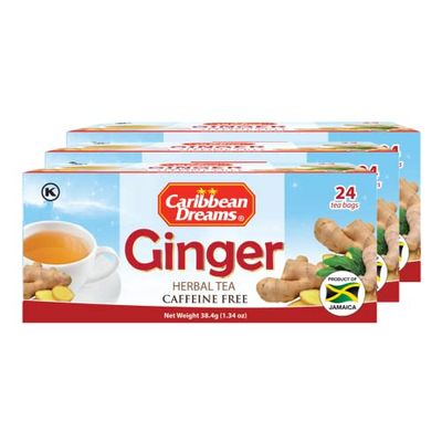 Caribbean Dreams Instant Ginger Tea, 100% Ginger Root, 24 Tea Bags (Pack of 3) - Total 72 Tea Bags