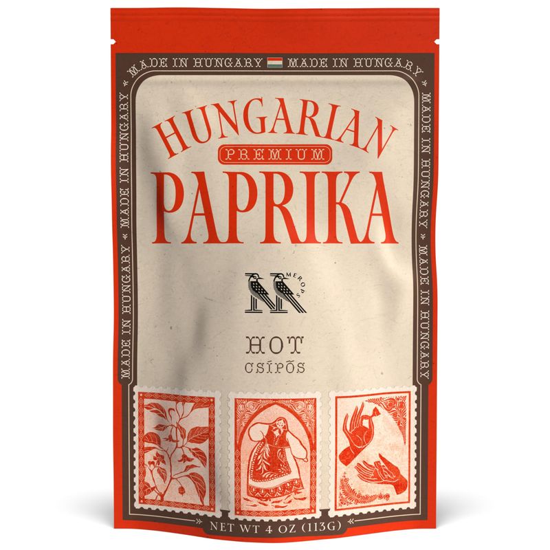 Premium HOT Hungarian Paprika Powder (4 oz) - Non-GMO - Vibrant Deep Red Color - Protected Designation of Origin (PDO): Szeged Region, Hungary - Authentic Seasoning Spice in Resealable Bag by MEROPS