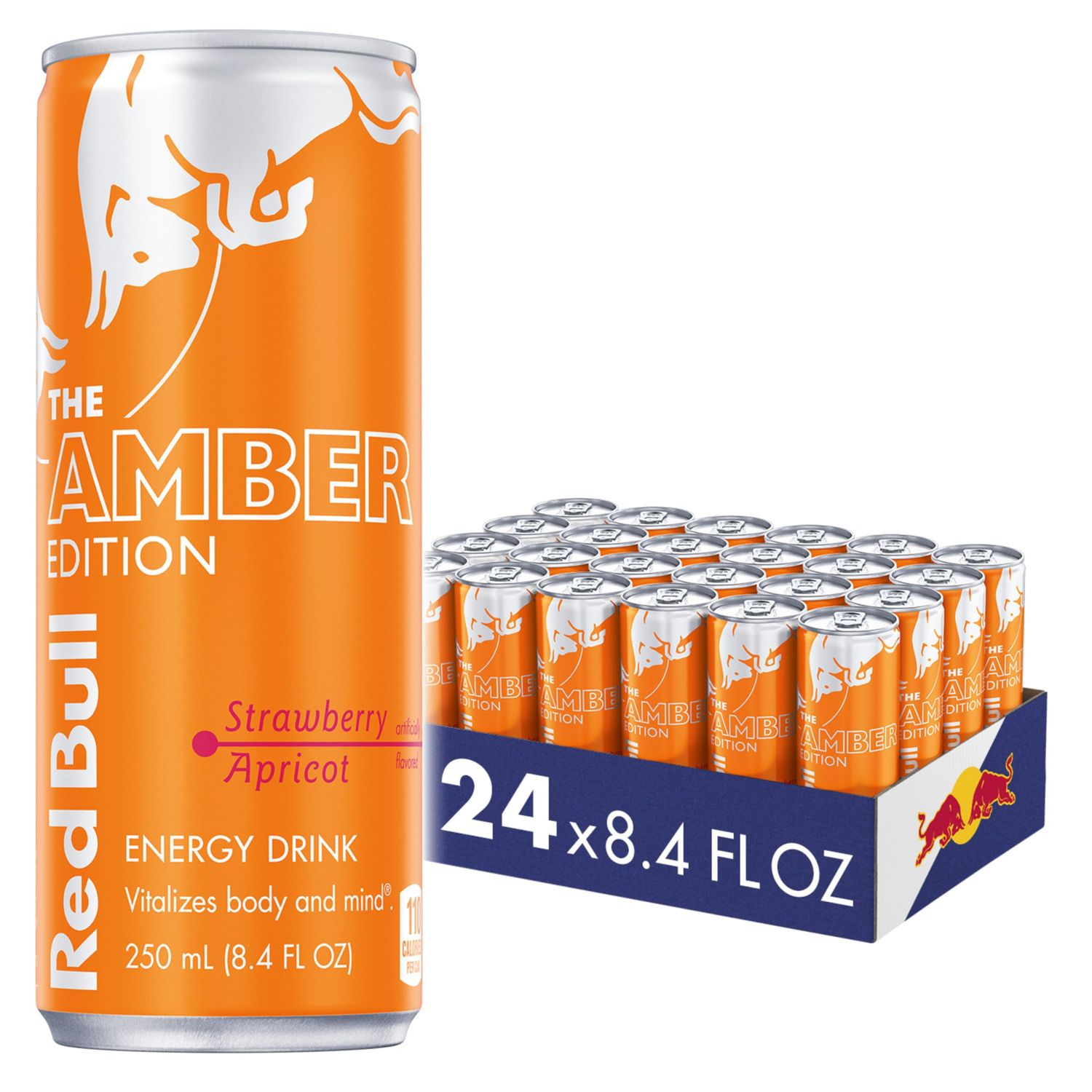 Red Bull Amber Edition Energy Drink, Strawberry Apricot, with 80mg Caffeine plus Taurine &amp; B Vitamins, 8.4 Fl Oz, Pack of 24 Cans