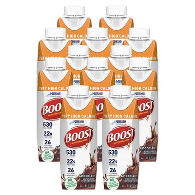 Boost Very High Calorie Nutritional Drink Very Vanilla, Made with Natural Chocolate Flavor &amp; No Artificial Flavors, Colors &amp; Sweeteners, 8 FL OZ (Pack of 12)