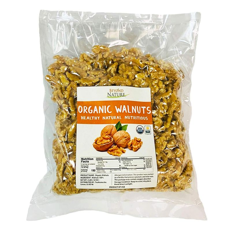 Beyond Nature Organic Raw Walnuts - Unsalted 2 Pound (32 oz) Vacuum Sealed, Non GMO, No Salt, Low Carb, Keto Friendly &amp; Vegan Snack
