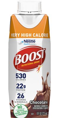 Boost Very High Calorie Nutritional Drink Very Vanilla, Made with Natural Chocolate Flavor &amp; No Artificial Flavors, Colors &amp; Sweeteners, 8 FL OZ (Pack of 12)