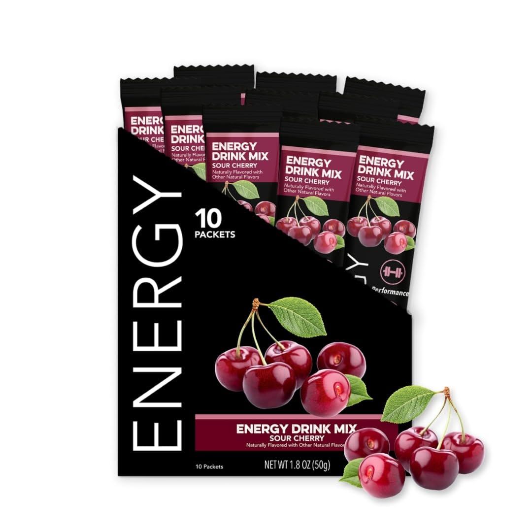 Clean Simple Eats Sour Cherry Energy Drink Mix, with 100mg Caffeine (10 Servings)