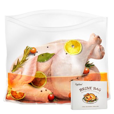 Turkey Brining Bags Set of 2-2622 Extra Large Brine Bag Holds up to 35lb- Double Zippers Seal Brine Bags with 2 cotton Strings for Turkey, Chicken, Beef, Pork by Kendane