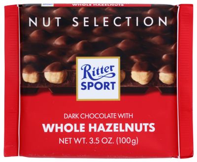 Ritter Sport Dark Chocolate with Whole Hazelnuts Bar, Natural, 3.5 Ounce (Pack of 10)