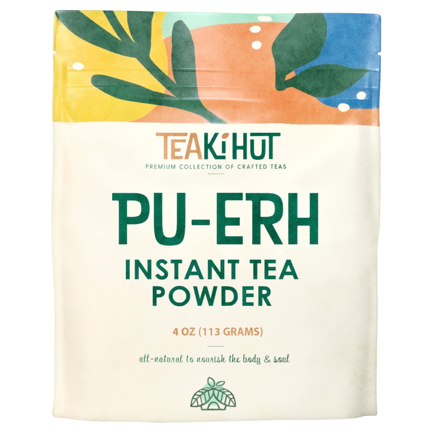 TEAki Hut Instant Pu-erh Tea Powder, 4 oz, Low-Carb, Low-Calorie Powdered Pu&#39;erh Tea for Hot and Cold Tea Beverages, Instant Tea Powder for Lattes, Smoothies, Cocktails and Baked Goods, 113 Servings