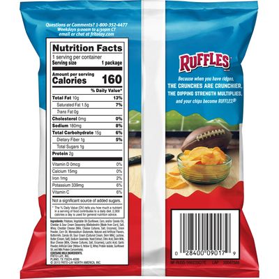 Ruffles Potato Chips, Cheddar Sour Cream, 1oz (40 Count)