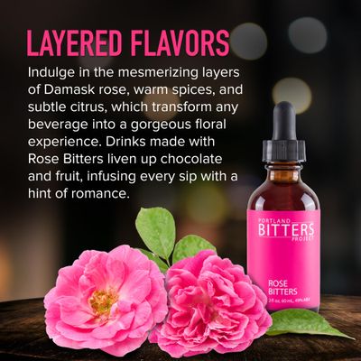 Portland Bitters Project Rose Bitters - Concentrated Bitters with Layered Flavors Made from Organic, Wild Crafted, Therapeutic Grade Whole Botanicals to Elevate Drinks & Cocktails - 2 fl oz