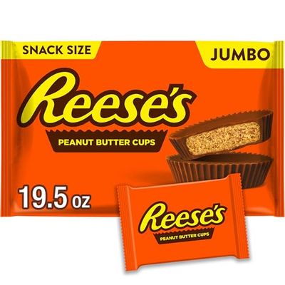 REESE&#39;S Milk Chocolate Snack Size Peanut Butter Cups, Christmas Candy Jumbo Bag, 19.5 oz