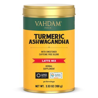 VAHDAM, Golden Milk Recovery &amp; Nourishing Latte Mix - Ashwagandha with Turmeric Curcumin (72 mg, 81% Curcuminoids), Ginger &amp; Black Pepper | Non-GMO &amp; Gluten Free |HERBAL SUPPLEMENT - 40 Servings