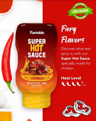 Funtable Super Hot Sauce (13.4 oz, Pack of 1) - Authentic Korean Flavor, Spicy &amp; Tangy Sauce, Ideal for Fried Chicken, Nuggets, Dipping &amp; More.