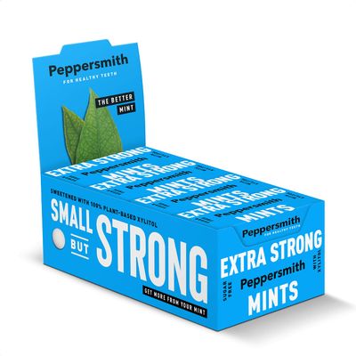 Peppersmith 100% Xylitol Mints, Eucalyptus and Fine English Peppermint, 15 g (Box of 12, Total 300 Mints)