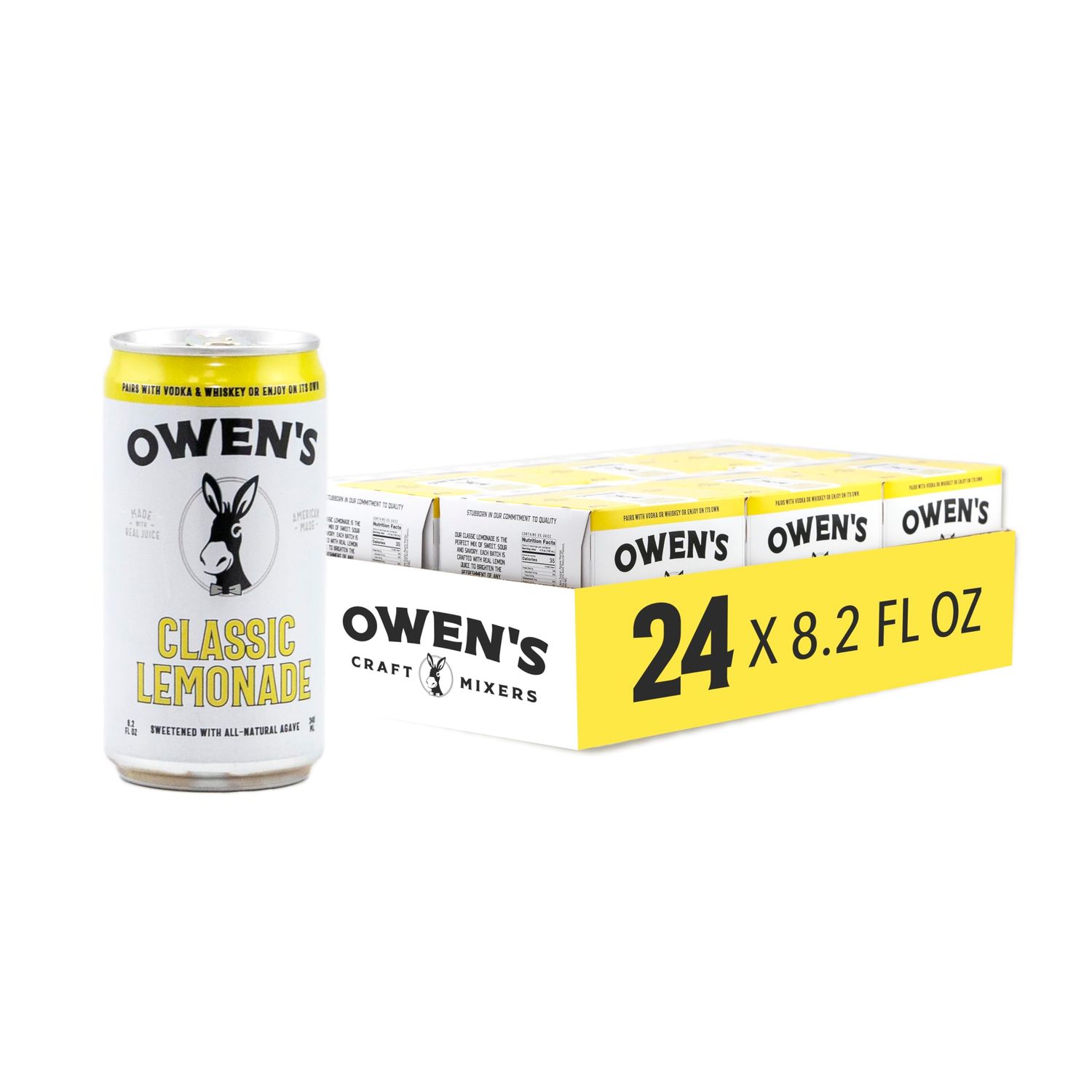 Owen&#39;s Classic Lemonade, Premium Cocktail Mixer Made with Real Fresh Lemon Juice - 8.2oz Cans (24 pack)