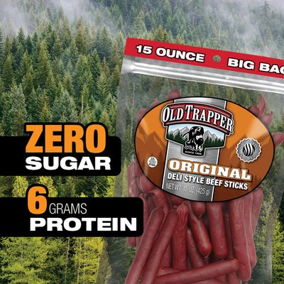 Old Trapper Original Deli-Style Beef Sticks,15-Ounce Package, Perfect for On-the-Go Snacking, Six Grams of Protein and Zero Grams of Sugar per Serving (Pack of One)