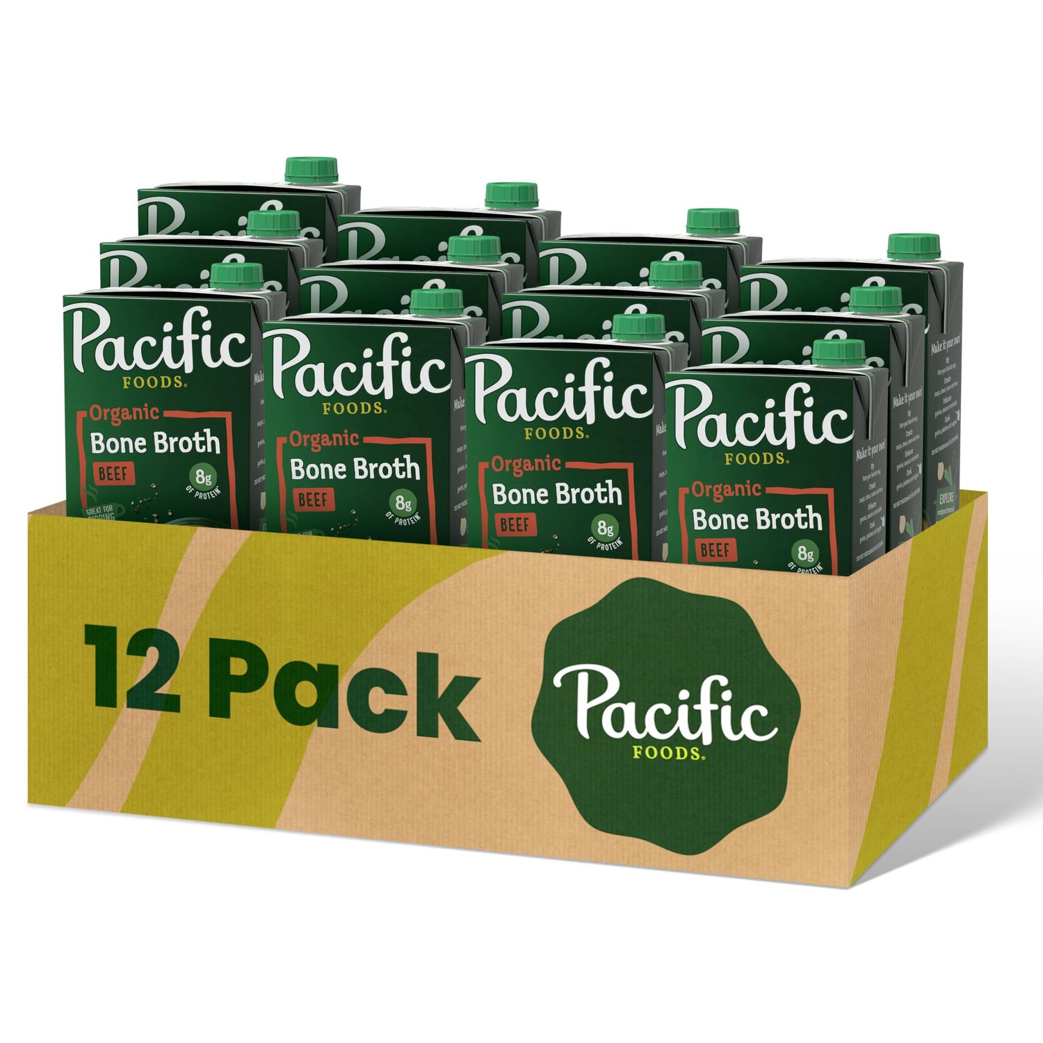 Pacific Foods Organic Beef Bone Broth, 32 Oz, Pack of 12