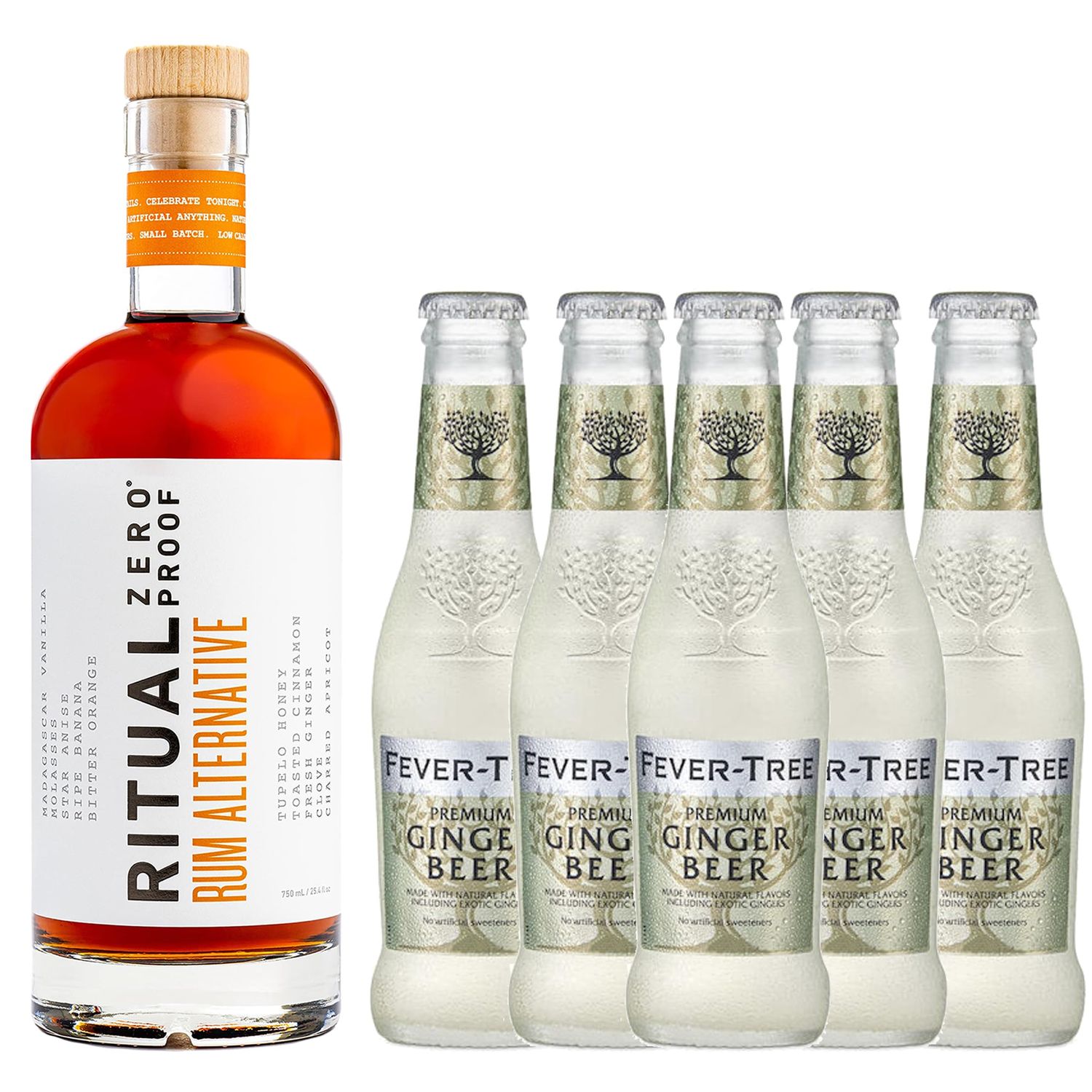 Ritual Zero Non-Alcoholic Rum Alternative with 5 Pack of Fever Tree Ginger Beer for your favorite Alcohol-Free Mixed Drink