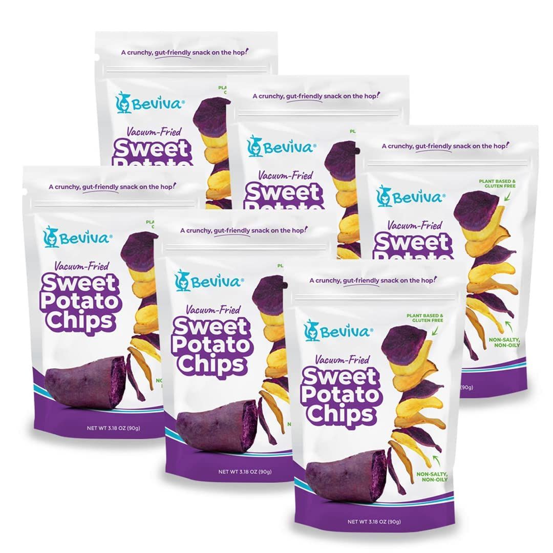 Beviva Sweet Potato Chips: Vegetable Vacuum-fried, NO added salt, Crunchy, Natural favors and Gluten Free (6 Pack)