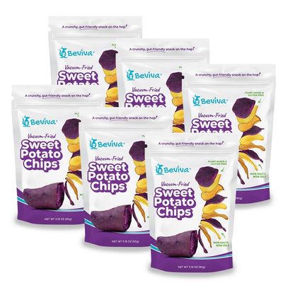 Beviva Sweet Potato Chips: Vegetable Vacuum-fried, NO added salt, Crunchy, Natural favors and Gluten Free (6 Pack)