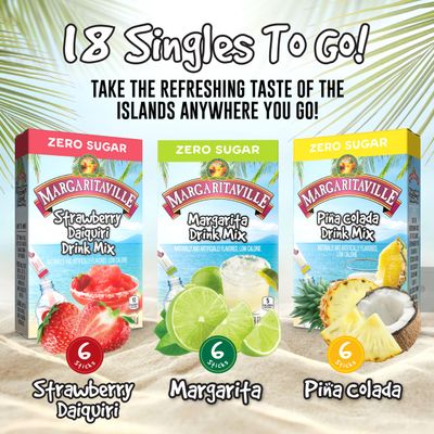 Margaritaville Singles to Go Drink Mix Ultimate Summer Variety Pack, 1 Strawberry Daiquiri, 1 Pina Colada, 1 Margarita, 1 CT