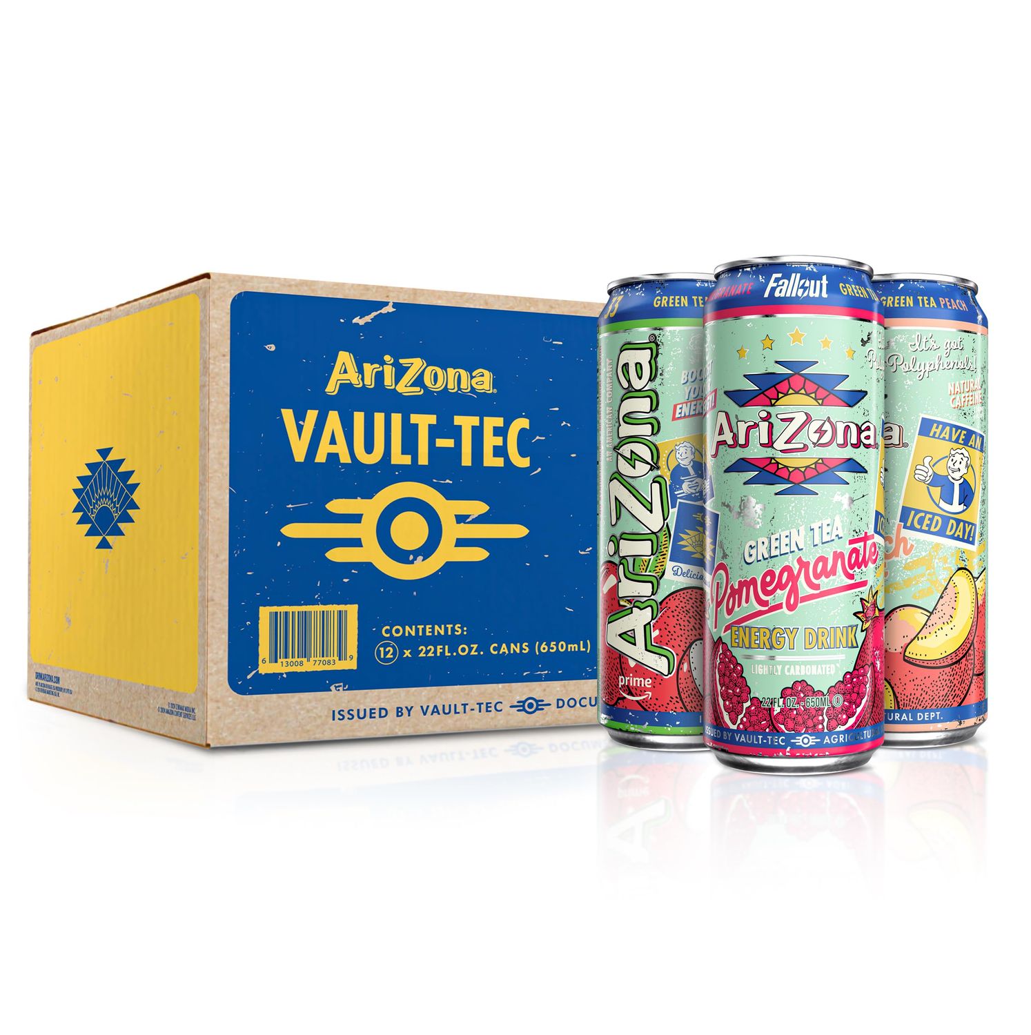 AriZona x Fallout Green Tea Energy Drink, 12pk 22 fl oz, Variety Pack - 3 Flavors, Red Apple Green Tea, Georgia Peach Green Tea, Pomegranate Green Tea - 234mg Natural Caffeine per Can