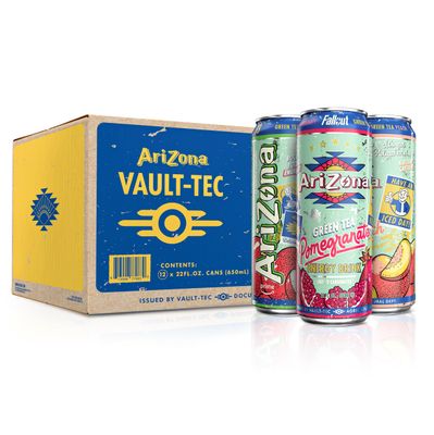 AriZona x Fallout Green Tea Energy Drink, 12pk 22 fl oz, Variety Pack - 3 Flavors, Red Apple Green Tea, Georgia Peach Green Tea, Pomegranate Green Tea - 234mg Natural Caffeine per Can