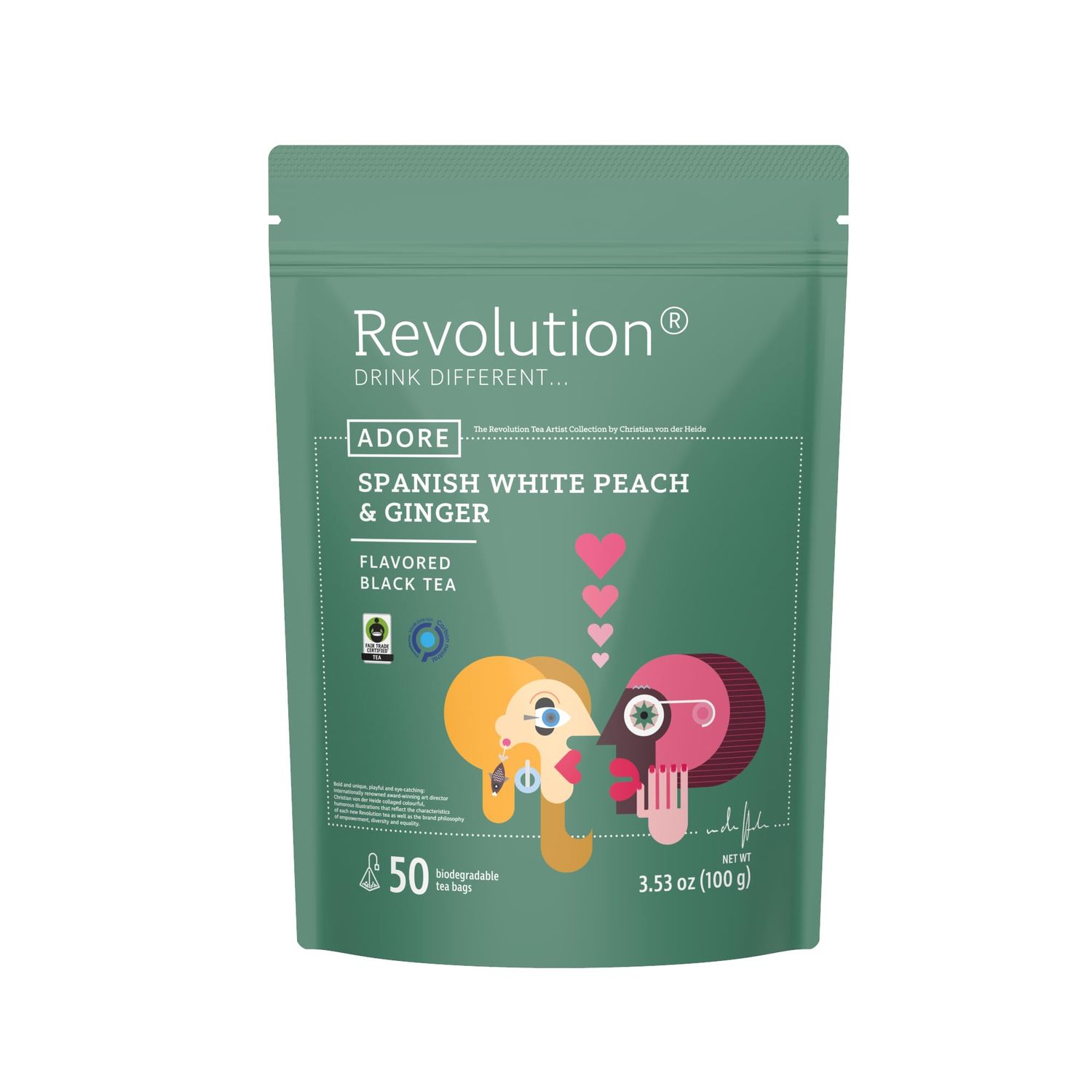 REVOLUTION TEA Sweet Ginger Peach Black Tea [THE ORIGINAL] - Spanish White Peach &amp; Ginger - Premium Full Leaf Tea - Biodegradable Infuser Tea Bags - Flavored Black Tea - 50 Bags