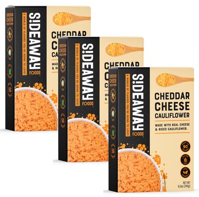 Sideaway Foods Cauliflower with Cheddar Cheese Blend, 8.5oz (Pack of 3), Gluten Free, Keto Friendly, Shelf Stable Food, Heat &amp; Serve, Quick and Convenient, Pantry Stuffer