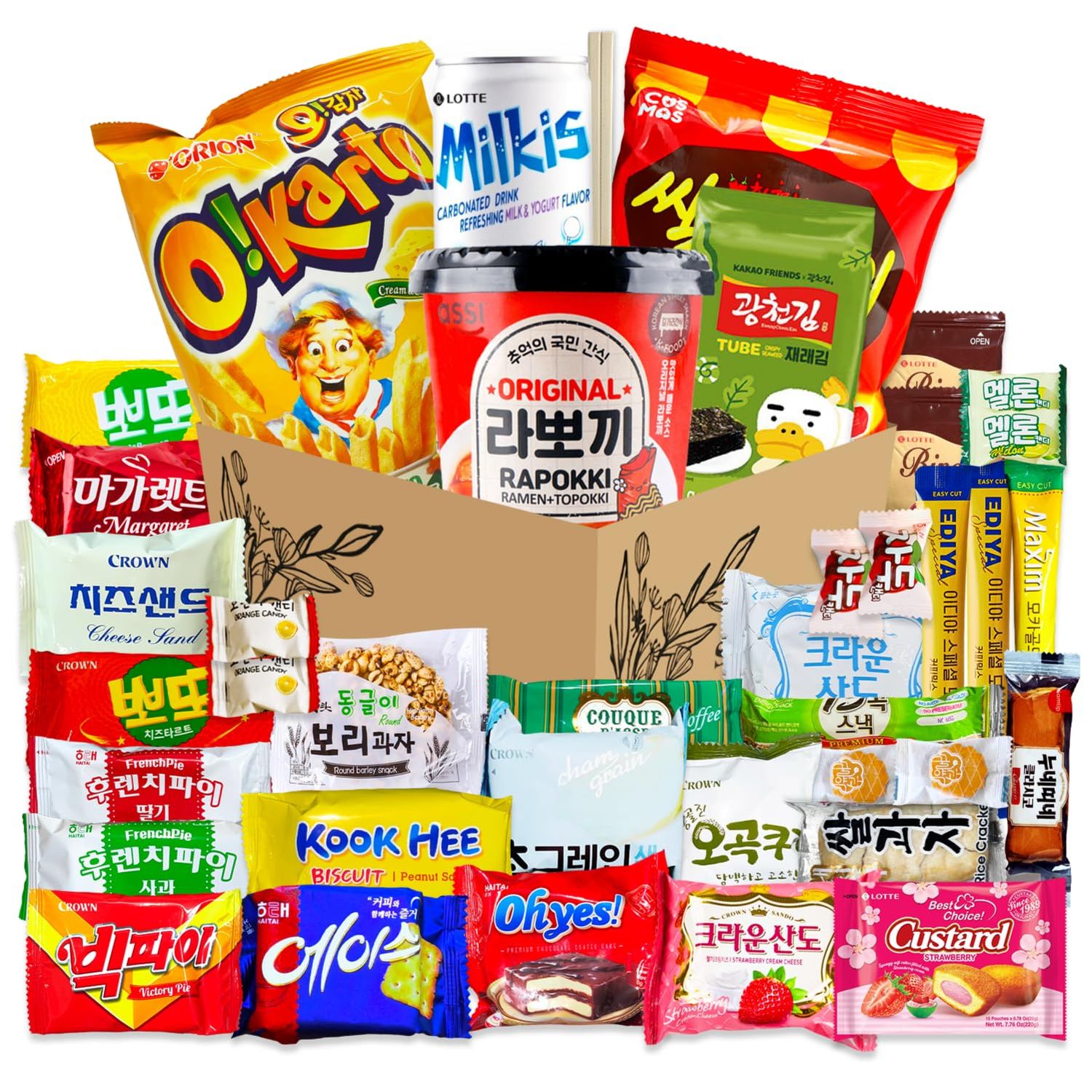 Journey of Asia Korean Snack Box 38 Count  Care Package Individually Wrapped Packs of Snacks Chips Cookies Candy and Tteokbokki Treats for Kids Children College Students Friends Family