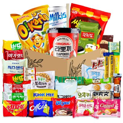 Journey of Asia Korean Snack Box 38 Count  Care Package Individually Wrapped Packs of Snacks Chips Cookies Candy and Tteokbokki Treats for Kids Children College Students Friends Family