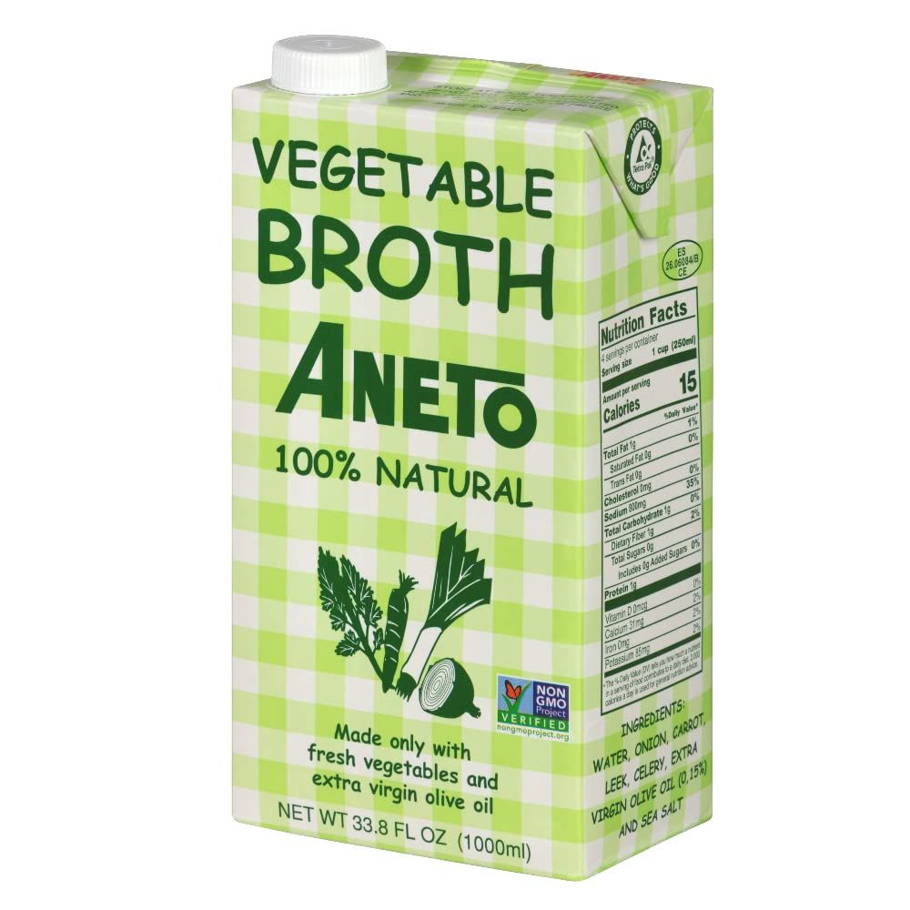 Aneto 100% Natural Vegetable Broth | 34 fluid ounce - 1 Pack | Made in Spain | Whole Ingredients | Gluten Free |