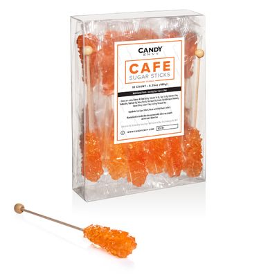Candy Envy - 18 ct Orange Cafe Sugar Sticks Rock Candy - Individually Wrapped - Orange Flavored